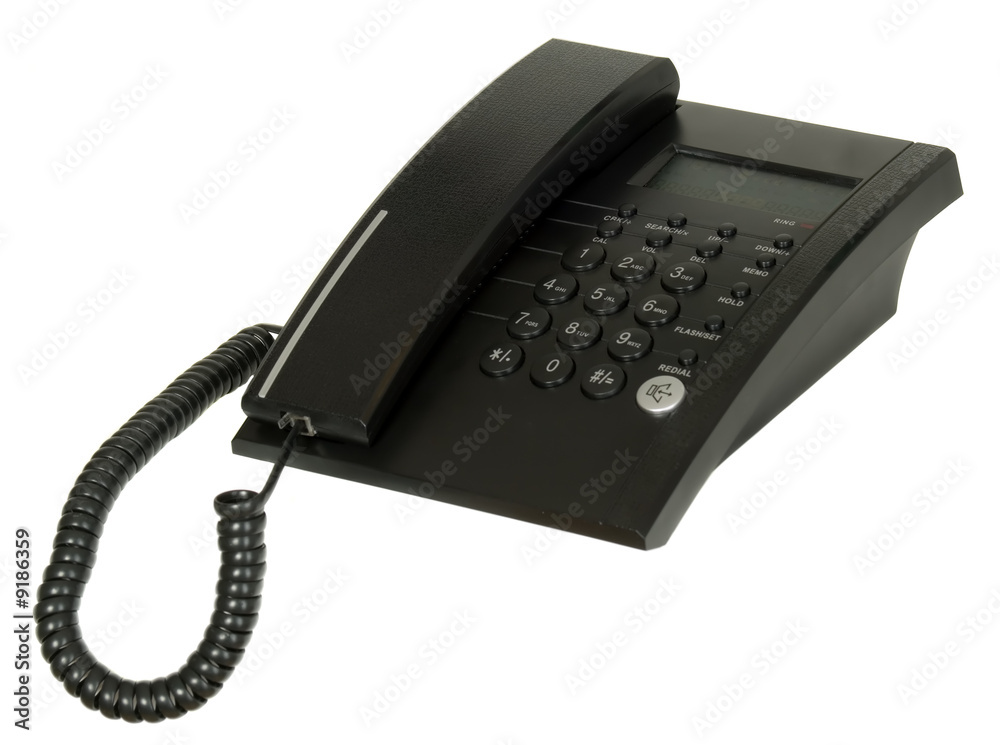 There is black phone in white background There is black phone in white background