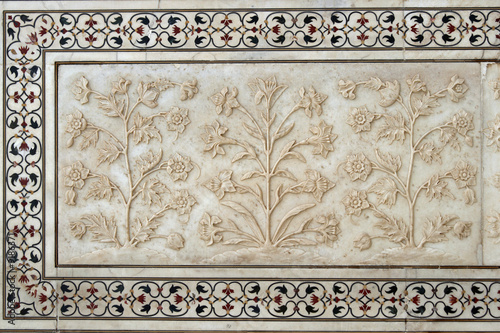 Inlay and carvings decorating the Taj Mahal, Agra, India