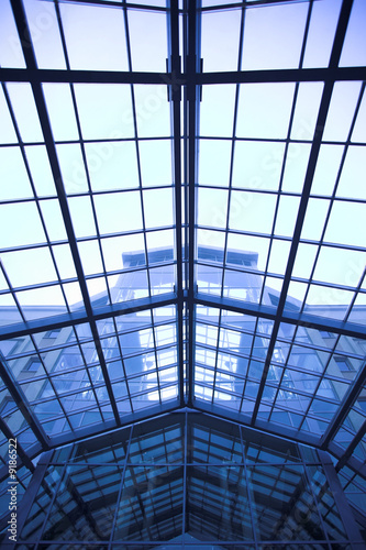 Blue ceiling inside modern office