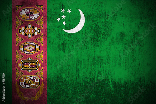 Weathered Flag Of Turkmenistan, fabric textured