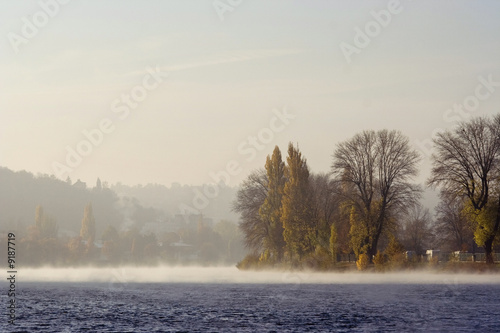 Canvas Print morning film of mist above river