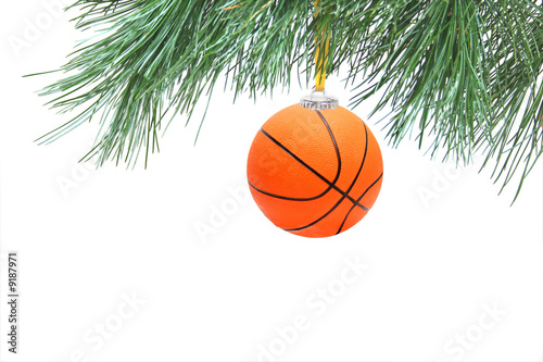 Christmas tree. Decoration in basketball style.