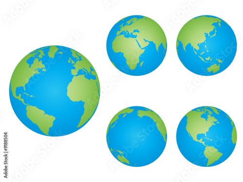 World globes in different positiones