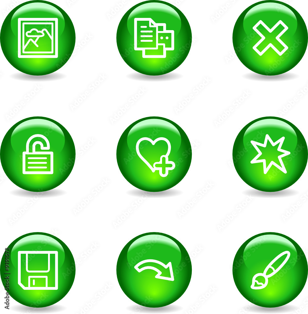 Image viewer 2 web icons, green glossy sphere series Image viewer 2 web icons, green glossy sphere series