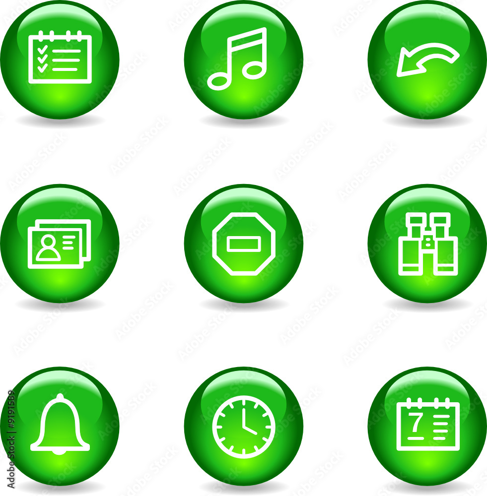 Organizer web icons, green glossy sphere series Organizer web icons, green glossy sphere series
