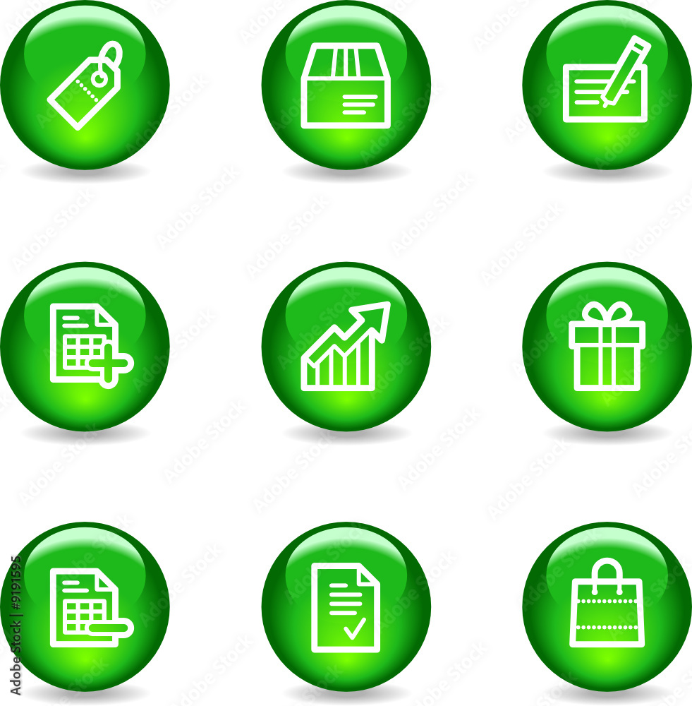 Shopping web icons, green glossy sphere series Shopping web icons, green glossy sphere series