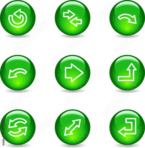 Arrows web icons, green glossy sphere series
