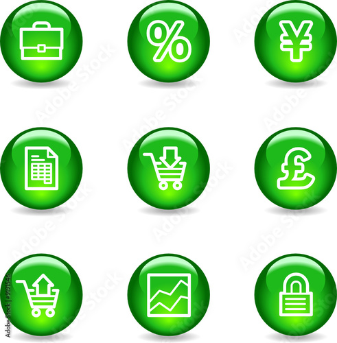 E-business web icons, green glossy sphere series