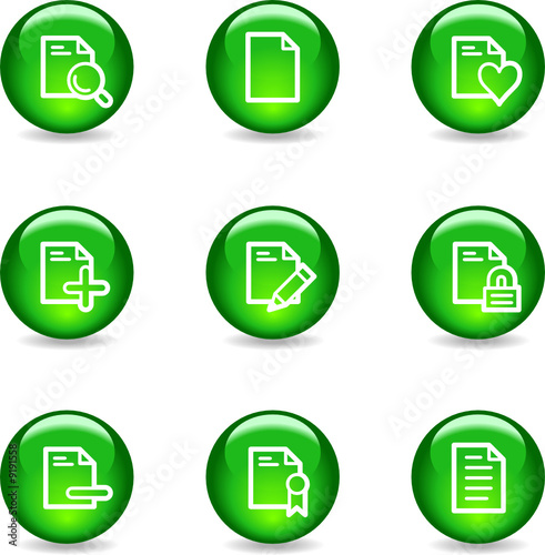 Document 2 web icons, green glossy sphere series