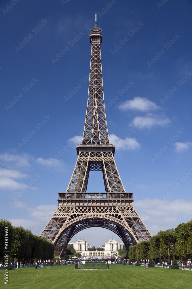 The Eiffel Tower in Paris on a sunny day