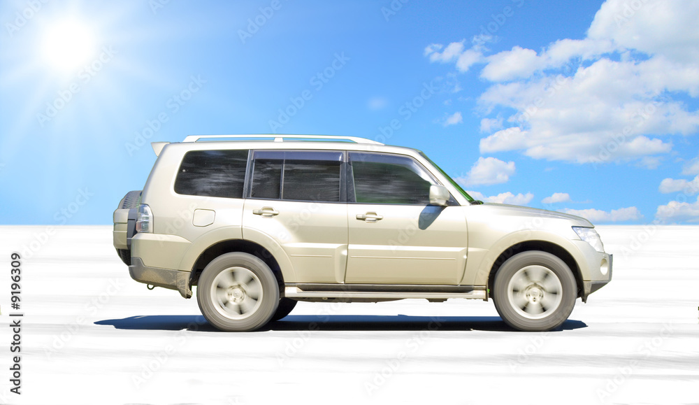 Fototapeta premium salt lake desert car illustration