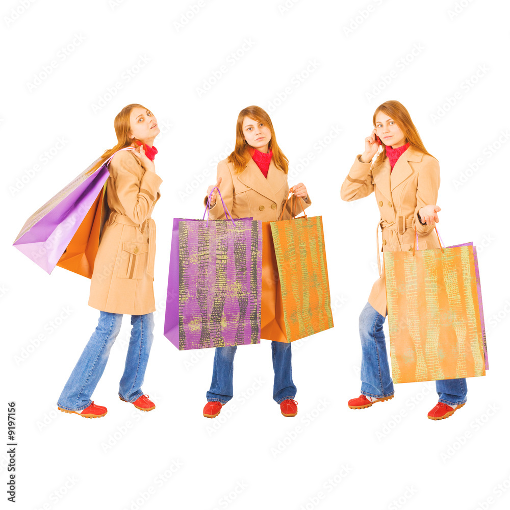 girl with big heavy giant shopping bags