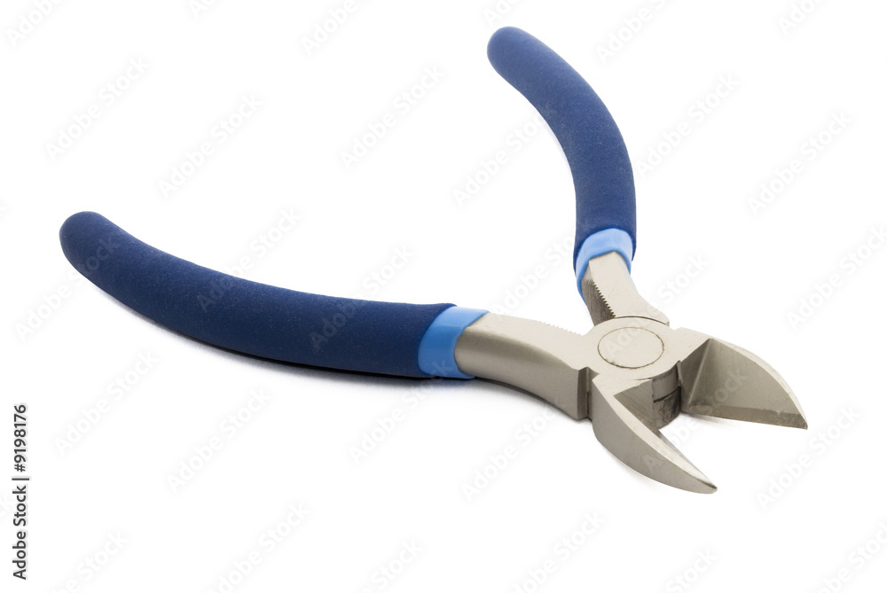 blue cutting pliers isolated on white background blue cutting pliers isolated on white background