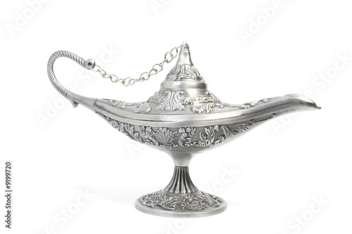 silver aladdin's magic lamp, isolated on white