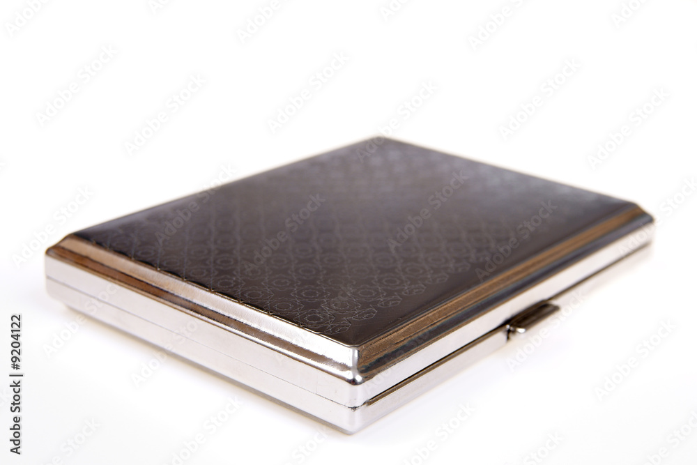 Silver cigarette box isolated on white background Silver cigarette box isolated on white background