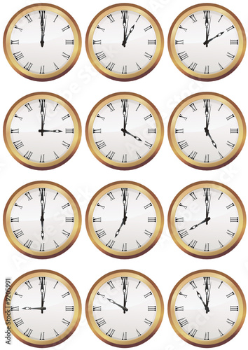 Collection d'horloges anciennes heure par heure (détouré)