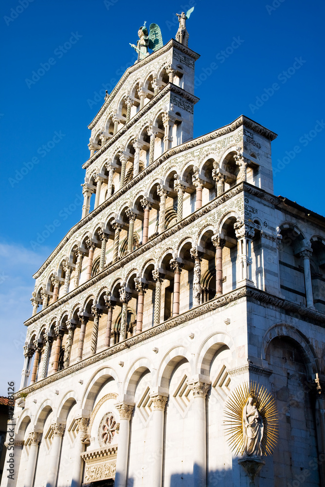 Beautiful Italian cathedral on blue sky background.