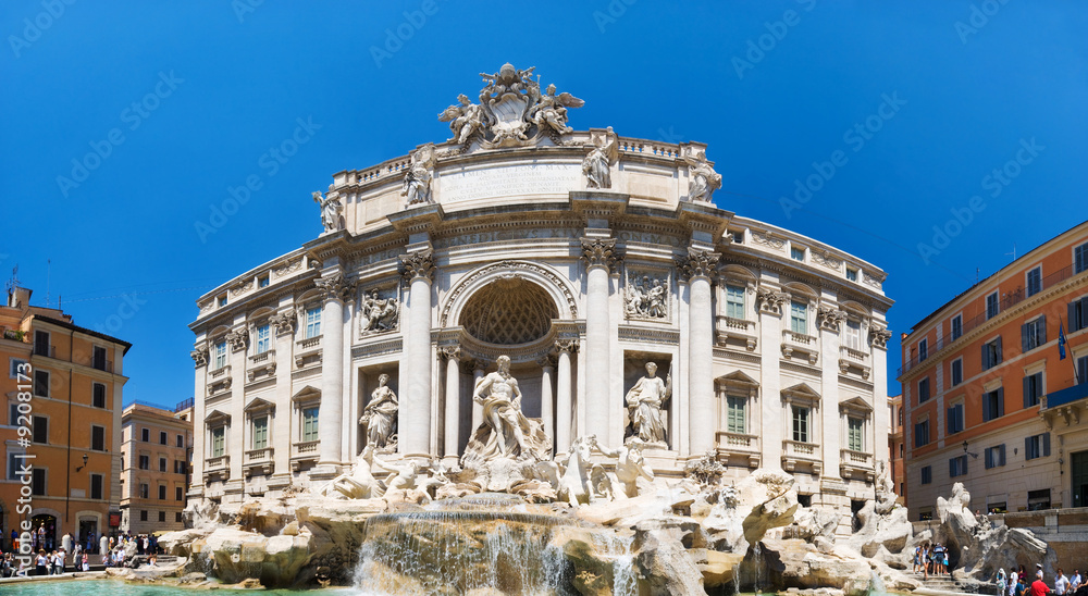 Trevi fountain in Rome Italy. Panorama.