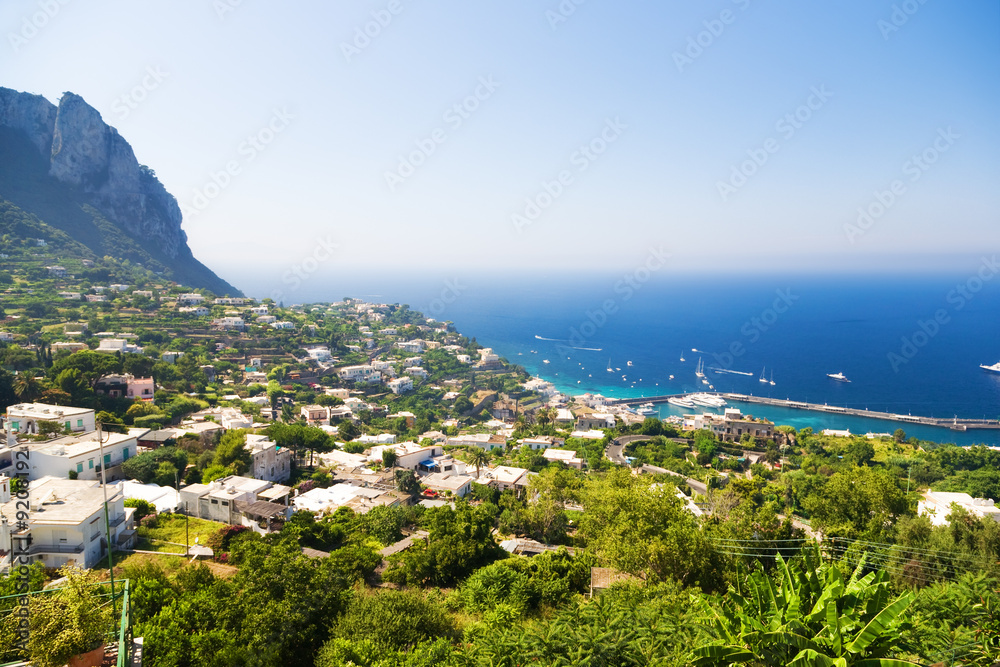 Capri island in Italy. View on a city and coast.