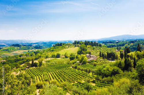 Traditional Toscana Italy landscape. Hills, fields and sky. © chaossart
