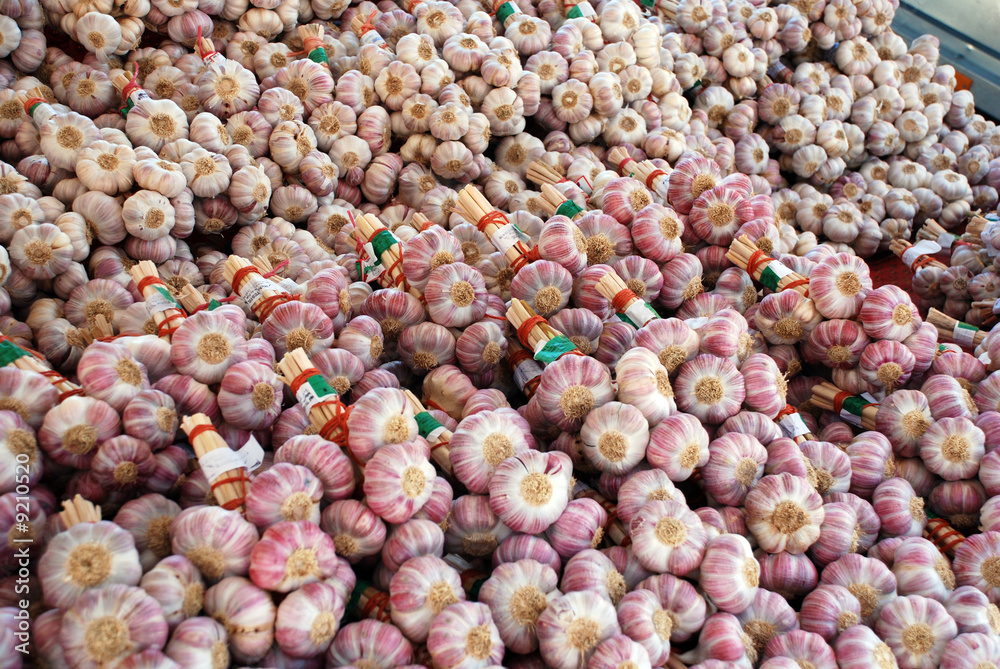 A lot of garlic on a provencal market A lot of garlic on a provencal market
