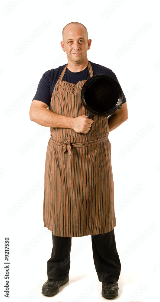man in his 40's with apron isolated on white. man in his 40's with apron isolated on white.