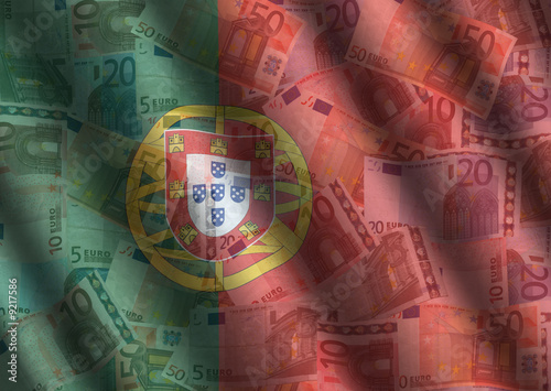 rippled Euros and Portuguese flag background illustration photo