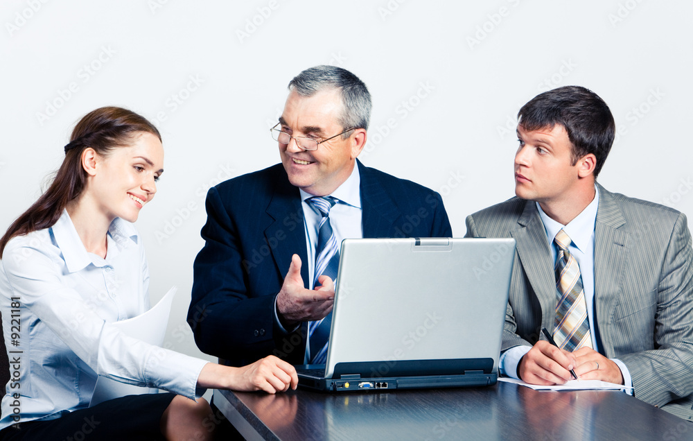 Communication of elderly boss with his managers Communication of elderly boss with his managers