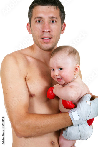 Schilderij op canvas Portrait of the small and adult boxer on a white background