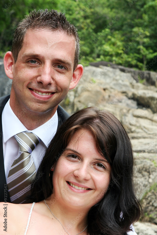 Fototapeta premium Happy bride and groom on their wedding day.