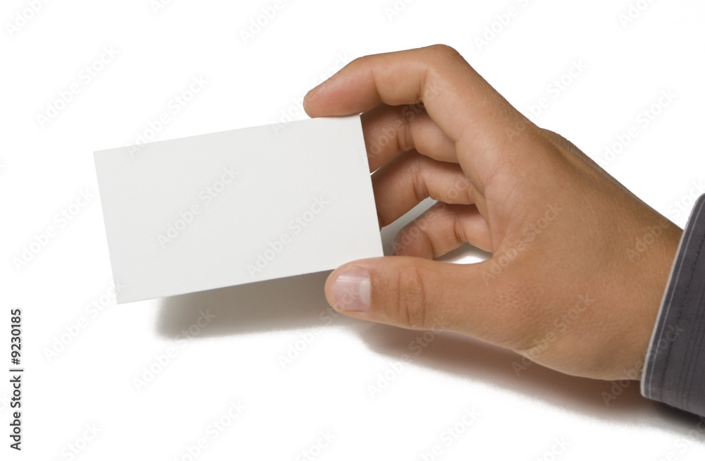 Blank business card in hand on white background Blank business card in hand on white background
