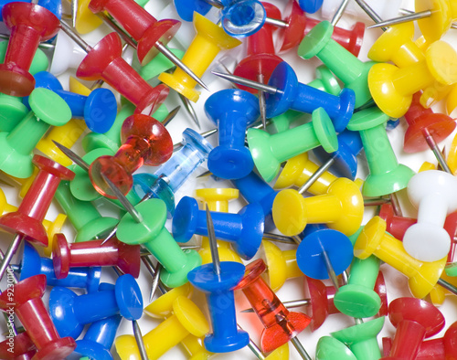 Group of thumb tacks close up