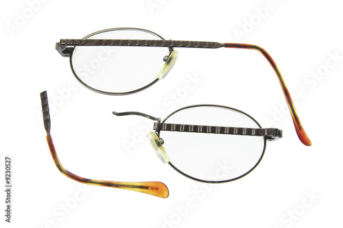 Broken Eyeglasses on Isolated White Background