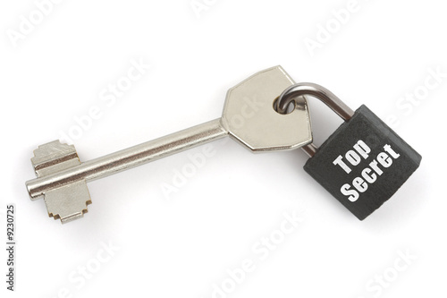 Key and lock Top Secret isolated on white background