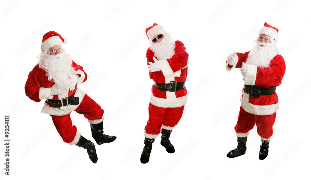 Three views of a cheerful, dancing santa Three views of a cheerful, dancing santa
