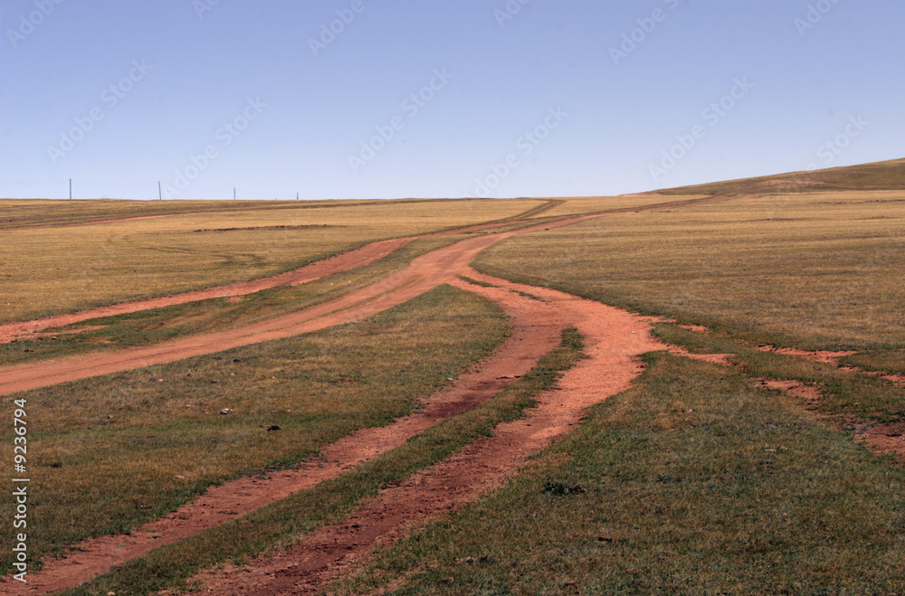 endless roads - crossroad at the desert steppe