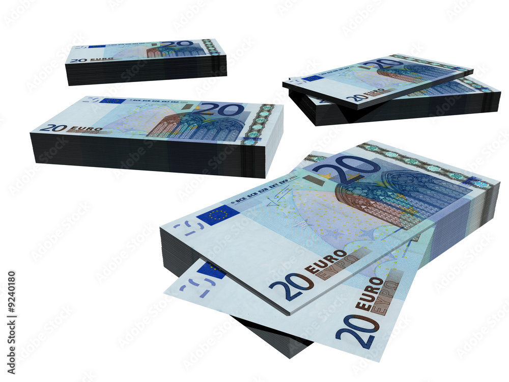 Groups of 10 euro banknotes