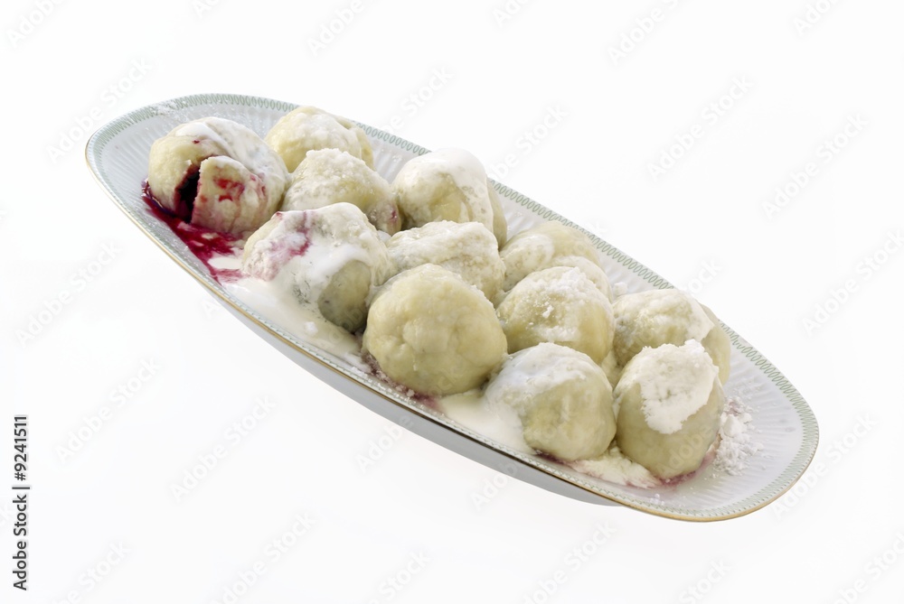 dumplings wirh plums,cream and sugar for lunch dumplings wirh plums,cream and sugar for lunch