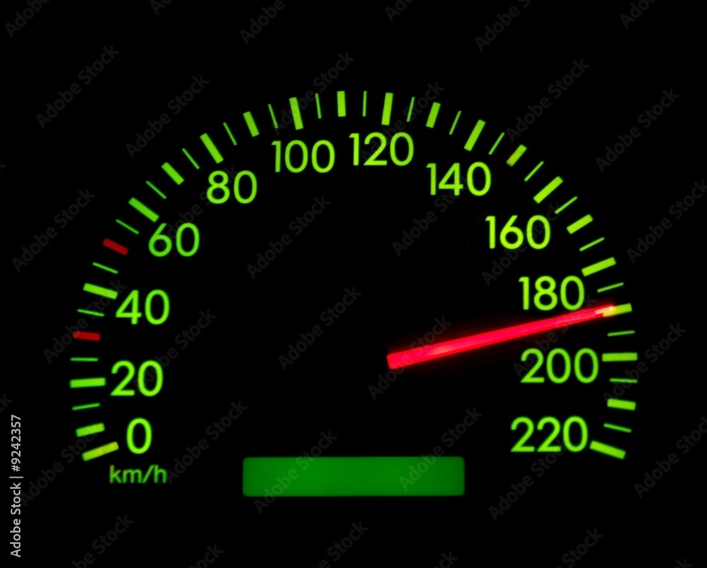 Speedometer showing 190, glowing green in the dark Speedometer showing 190, glowing green in the dark