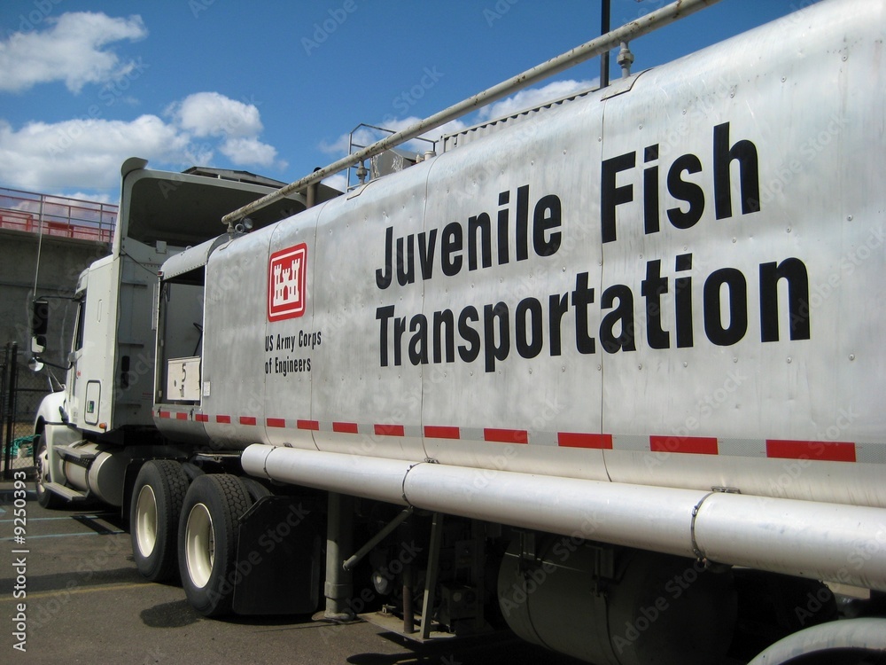 Juvenile Fish Transport truck, Lower Granite Dam, Clarkston, WA Stock Photo