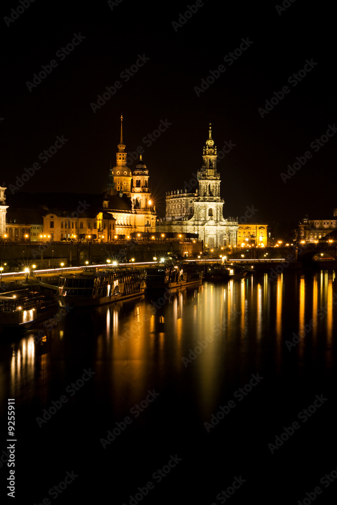 Dresden at night. Elbe river view 1