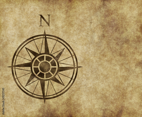 great north arrow and compass on old parchment map