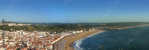 Beach panoramic view from the promontory in Nazarè, Portugal