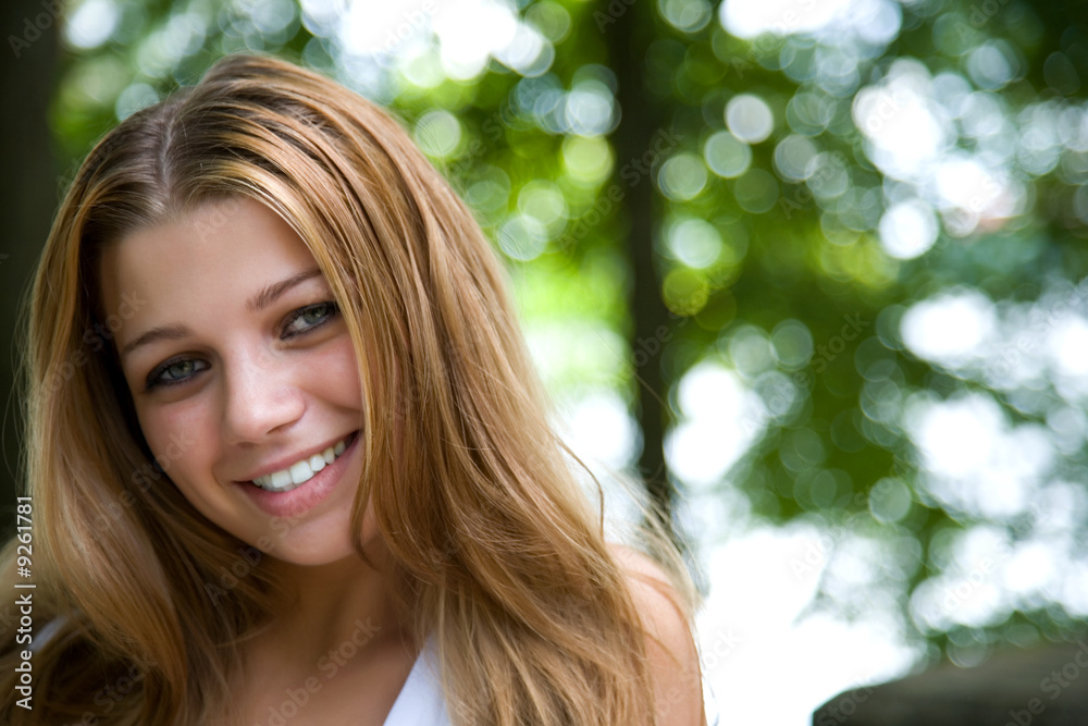 Portrait of young girl on forest background Portrait of young girl on forest background