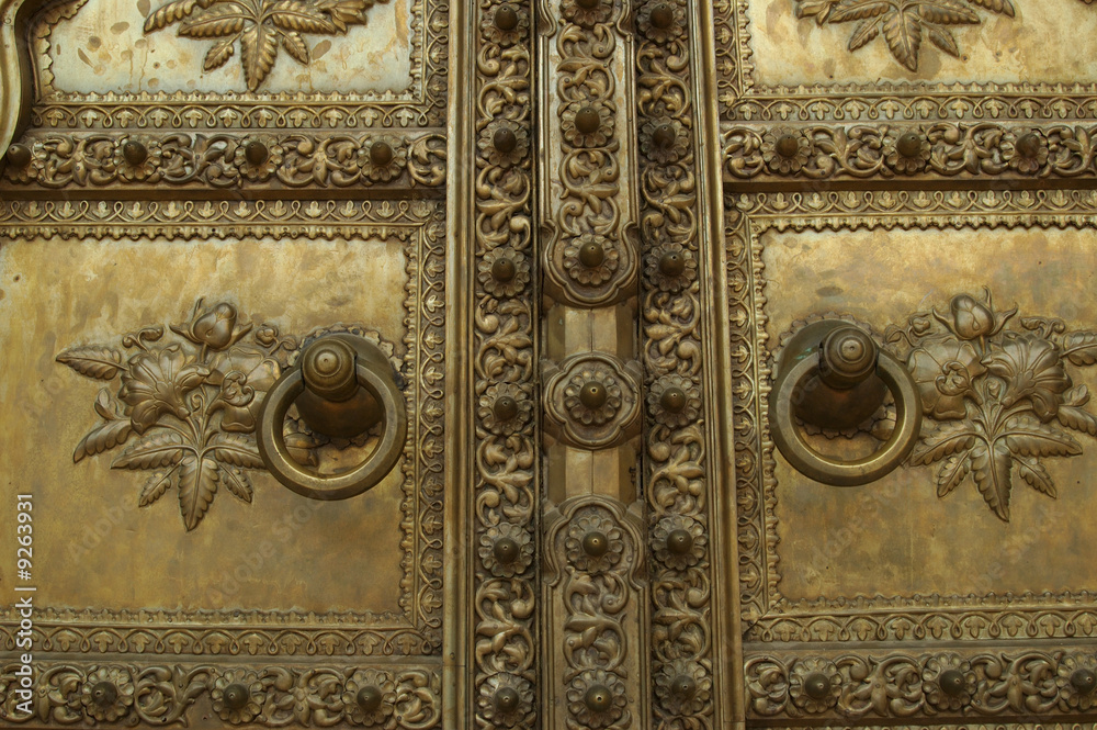 Detalle de una puerta de bronce