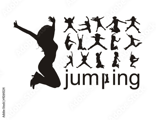 high quality traced jumping people silhouettes