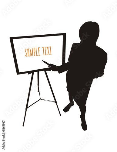 business woman standing at white board and doing a presentation