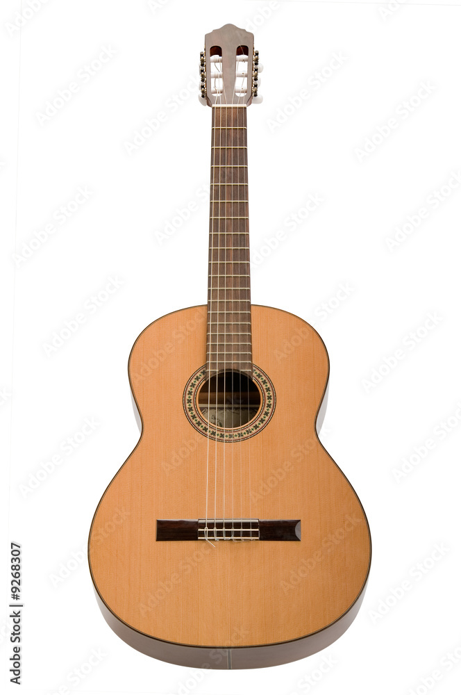 Classical acoustic guitar, isolated on white background