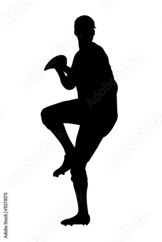 Black silhouette of baseball player ready for throw