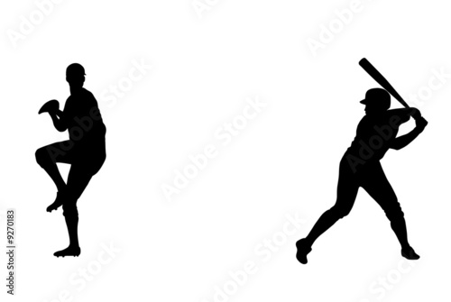 Silhouette of baseball thrower and batter players